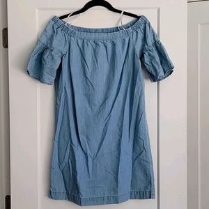 Off the shoulder mini denim dress